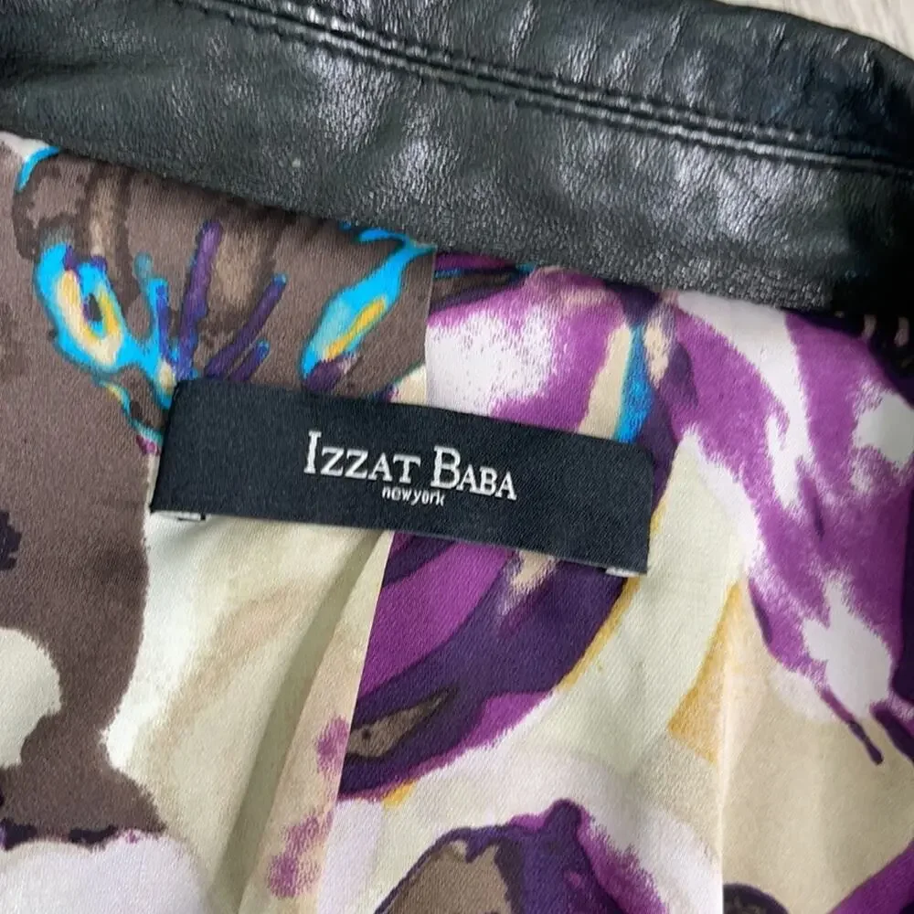 IZZAT BABA NEW YORK Women's Black Cross Zip Front Leather Jacket